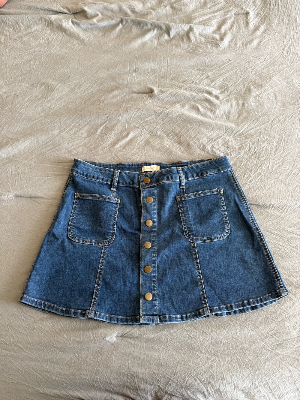 Altar'd State Indigo Button-Front Denim Skater Skirt